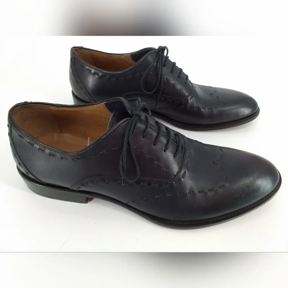 Paul Fredrick DARK NAVY Leather Dress Shoes Mens Sz 10 M Oxford BUCKSTITCH